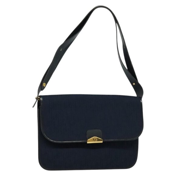 Christian Dior Trotter Canvas Shoulder Bag Navy Gold Auth BA1665 - Picture 1 of 16